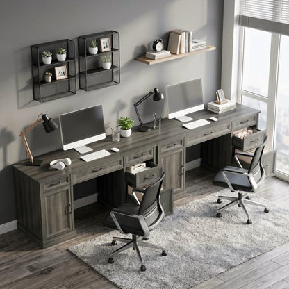ASTUVIA Farmhouse 58" Computer Desk with Drawers,Wood Home Office Desk with Storage,Gaming Desk with Storage Shelves