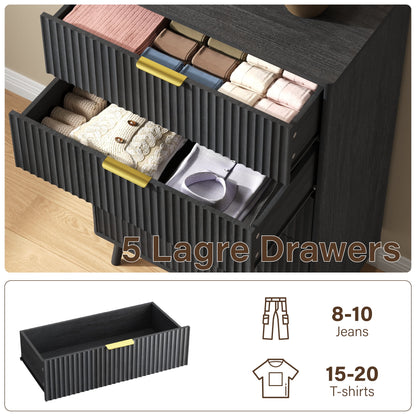 YouTrend 5 Drawer Dresser for Bedroom,Tall Dresser with Metal Handle,Fluted Dresser Modern Storage Cabinet for Home Office Living Room,White