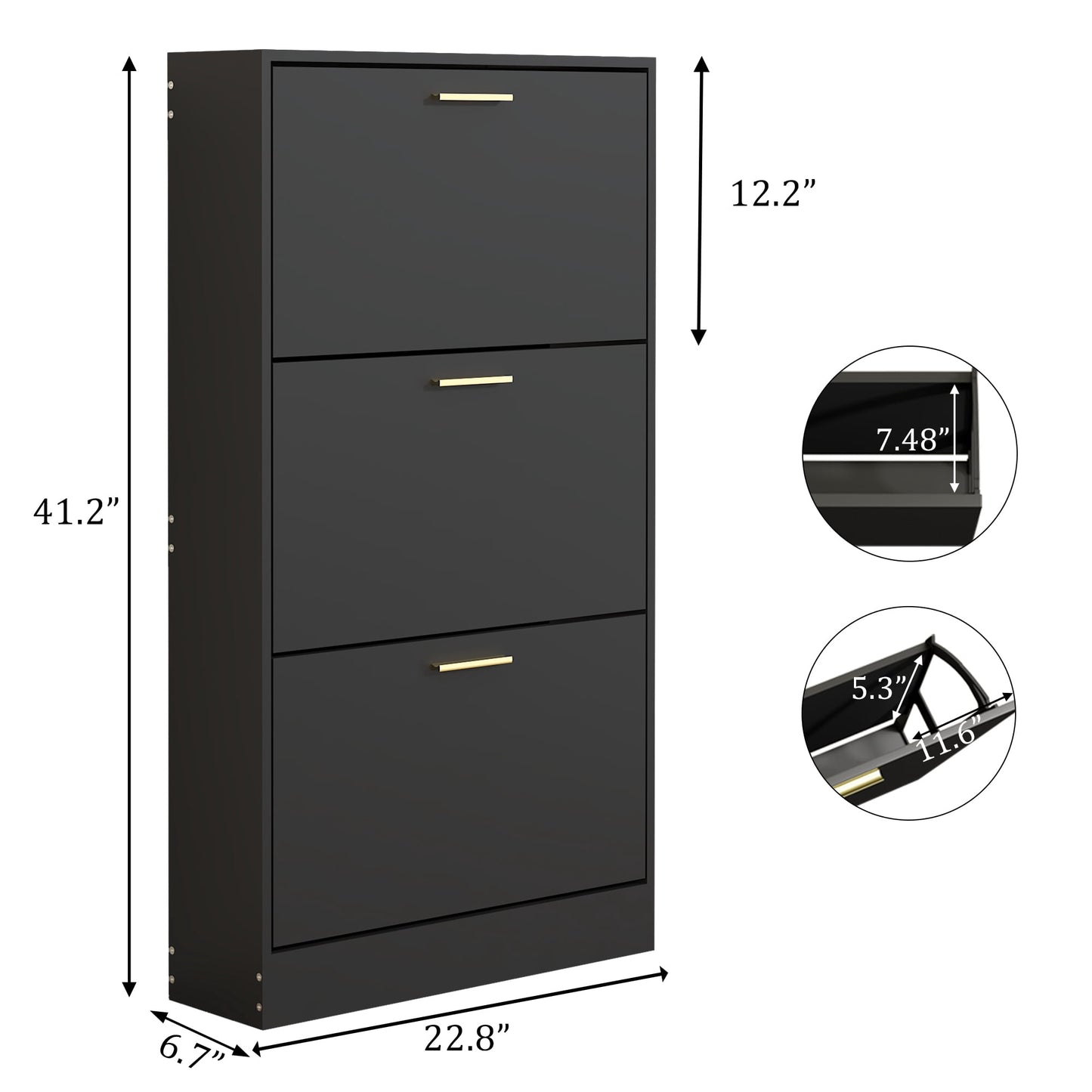 ASTUVIA Shoe Cabinet with 3 Flip Drawers,Narrow Hidden Shoe Storage for Entryway,Modern Freestanding Shoe Organizer Rack Holds 6-15 Pairs