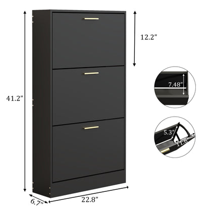 ASTUVIA Shoe Cabinet with 3 Flip Drawers,Narrow Hidden Shoe Storage for Entryway,Modern Freestanding Shoe Organizer Rack Holds 6-15 Pairs