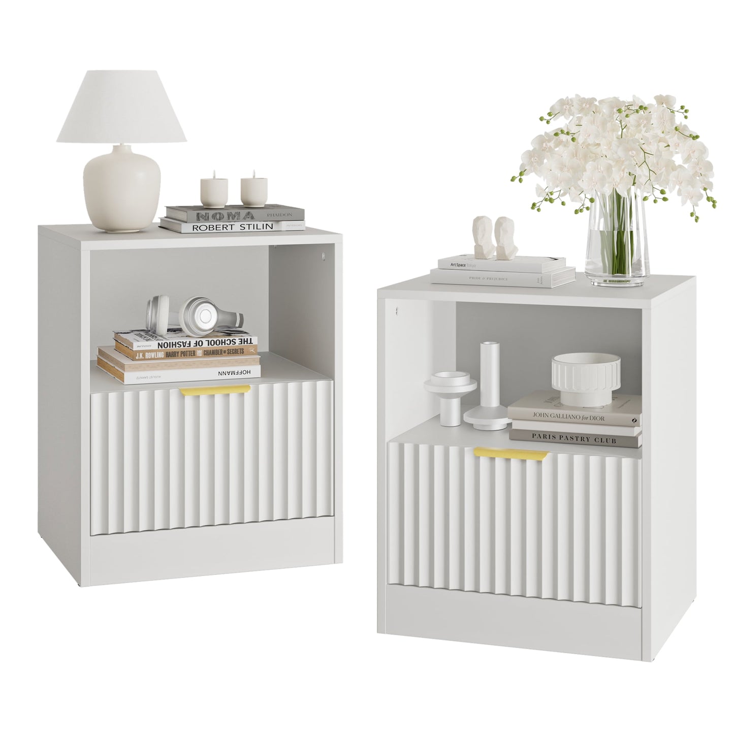 YouTrend Nightstand Set of 2 with 2 Drawers for Bedroom, Small End Table for Adults, Wooden Storage Cabinet for Living Room