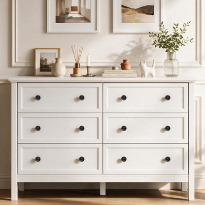 ASTUVIA White Dresser for Adult,6 Drawer Dresser for bedroom,Modern Wood Storage for Living Room