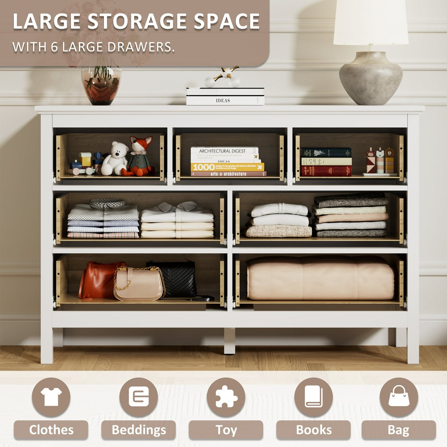 YouTrend White Dresser with 7 Drawer for Bedroom,Traditional Adult Chest of Drawers with Metal Handles for Living Room,Hallway