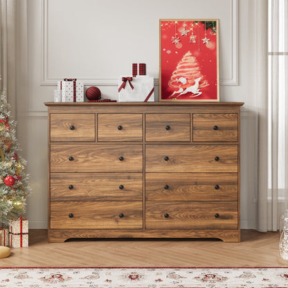 YouTrend 55.1" Wide Dresser for Bedroom, 10 Drawer Dresser with Large Drawers, Dresser for TVs Up to 65",Brown