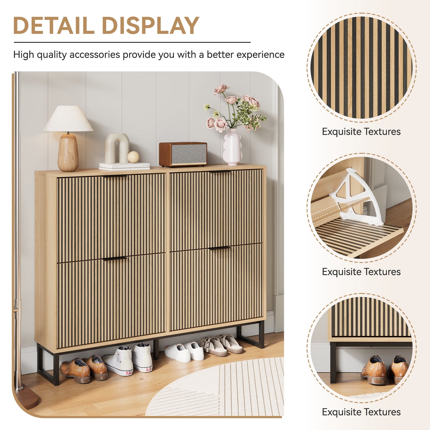 YouTrend Shoe Storage Cabinet,Shoe Rack for Entryway with 2 Flip Drawers,Shoes Storage Cabinet Organizer with Metal Legs,Natural