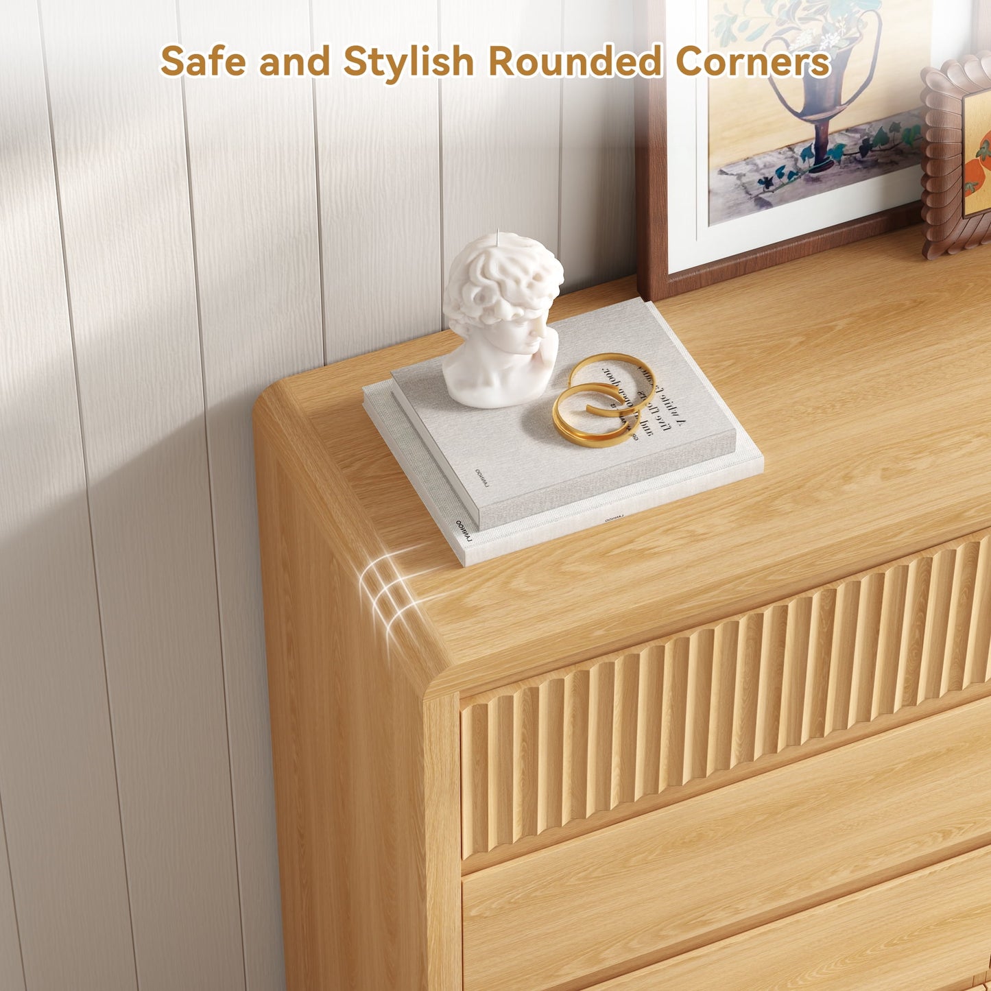 ASTUVIA 9 Fluted Drawers Dresser for Bedroom, 49.2" W Modern Chest of Drawers with Curved Profile Design, Mid Century Storage Dressers Organizer,Brown
