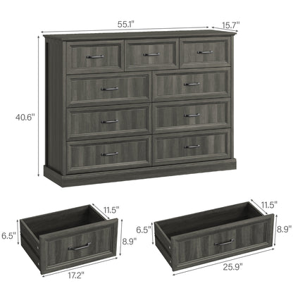 YouTrend Rustic 9-Drawer Wood Dresser, Large Storage Chest Organizer with Metal Handles for Bedroom, Living Room, Farmhouse Style Furniture,Gray