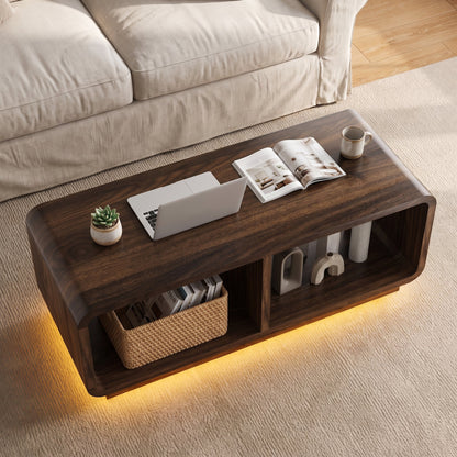 ASTUVIA Coffee Table with LED Lights, 47.2" W TV Stand Center Table with 2-Tiers for Living Room