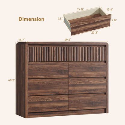 ASTUVIA 9 Fluted Drawers Dresser for Bedroom, 49.2" W Modern Chest of Drawers with Curved Profile Design, Mid Century Storage Dressers Organizer,Brown