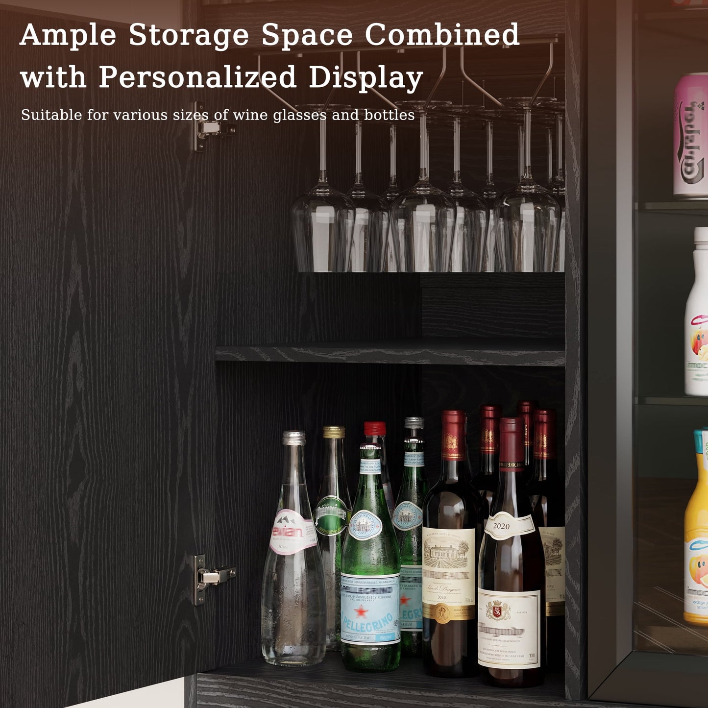 ASTUVIA Mini Fridge Cabinet with Power Outlet,Fluted Coffee Bar Cabinet with Mini Fridge Space,Buffet Sideboard with Drawers,Natural