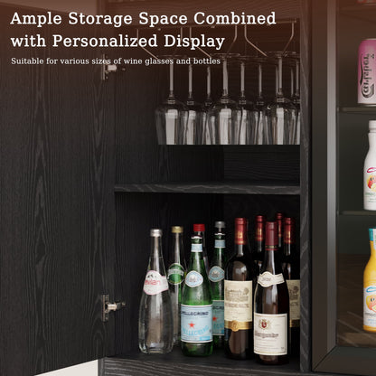 ASTUVIA Mini Fridge Cabinet with Power Outlet,Fluted Coffee Bar Cabinet with Mini Fridge Space,Buffet Sideboard with Drawers,Natural