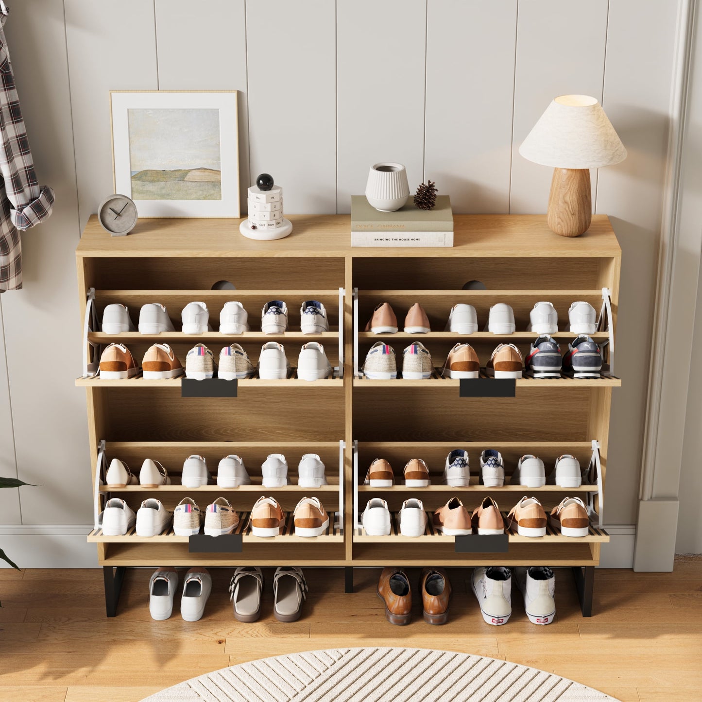 YouTrend Shoe Storage Cabinet,Shoe Rack for Entryway with 2 Flip Drawers,Shoes Storage Cabinet Organizer with Metal Legs,Natural