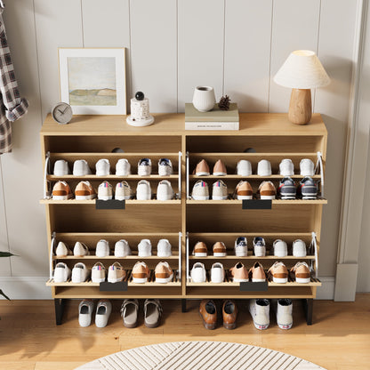 YouTrend Shoe Storage Cabinet,Shoe Rack for Entryway with 2 Flip Drawers,Shoes Storage Cabinet Organizer with Metal Legs,Natural