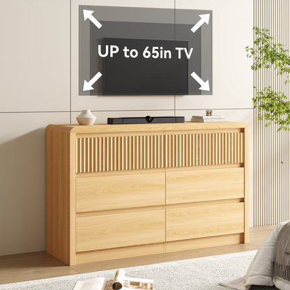 ASTUVIA 9 Fluted Drawers Dresser for Bedroom, 49.2" W Modern Chest of Drawers with Curved Profile Design, Mid Century Storage Dressers Organizer,Brown