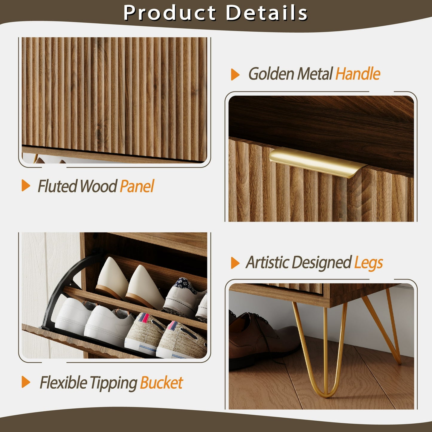 YouTrend Shoe Cabinet with 3 Flip Drawer,Fluted Wood Shoe Rack Storage Cabinet for Entryway