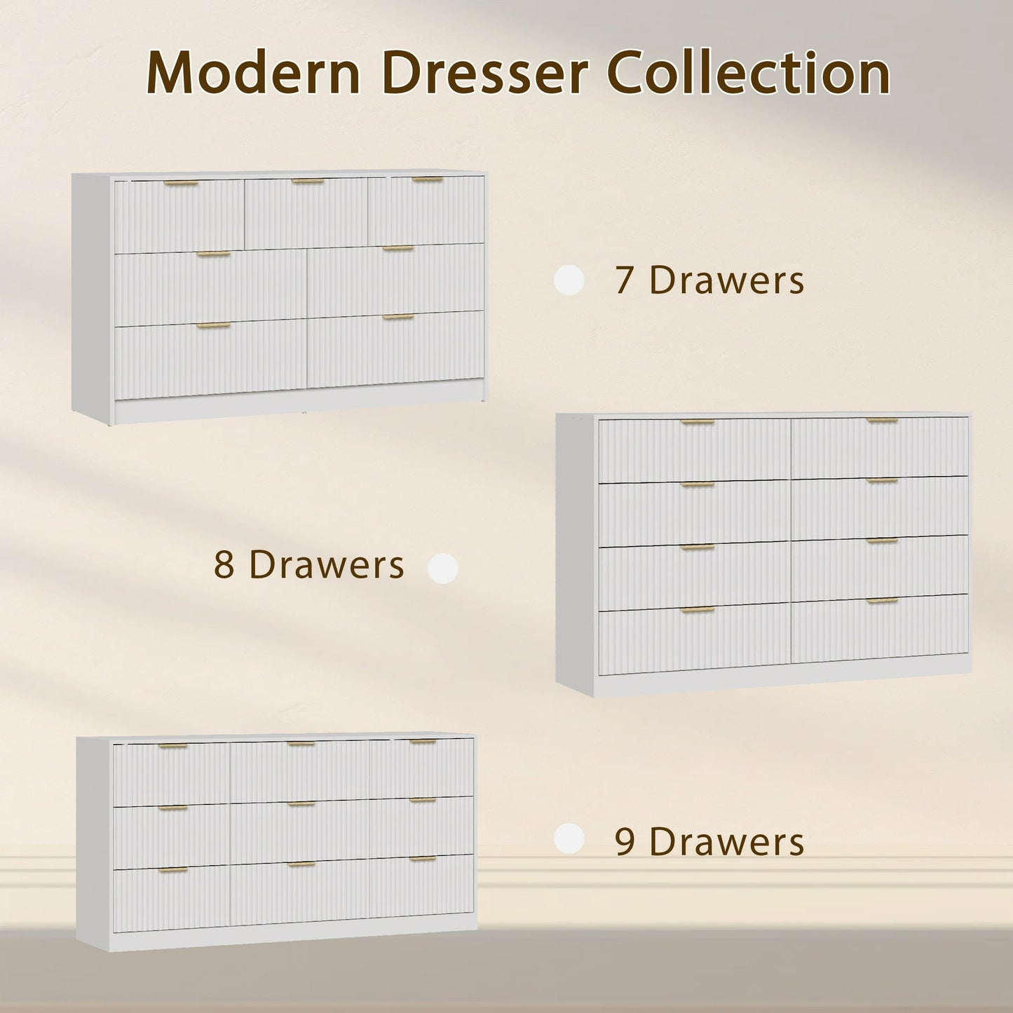 YouTrend Dresser for Bedroom with 7 Drawers,Fluted Dresser with Metal Handle,Modern Chest of Drawer TV Stand,Wood Closet Clothes Storage Organizer for Living Room,Hallway