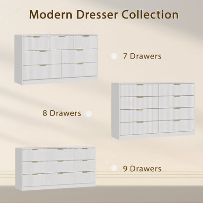 YouTrend Dresser for Bedroom with 7 Drawers,Fluted Dresser with Metal Handle,Modern Chest of Drawer TV Stand,Wood Closet Clothes Storage Organizer for Living Room,Hallway