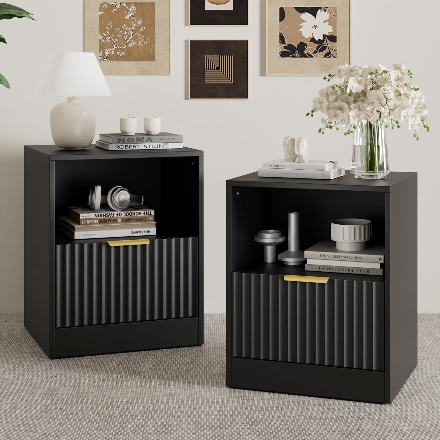 YouTrend Nightstand Set of 2 with 2 Drawers for Bedroom, Small End Table for Adults, Wooden Storage Cabinet for Living Room