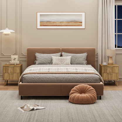 YouTrend Nightstands Set of 2 with Open Shelf,Beside Table with Fluted Design ,End Table with Solid Wood Legs for bedroom
