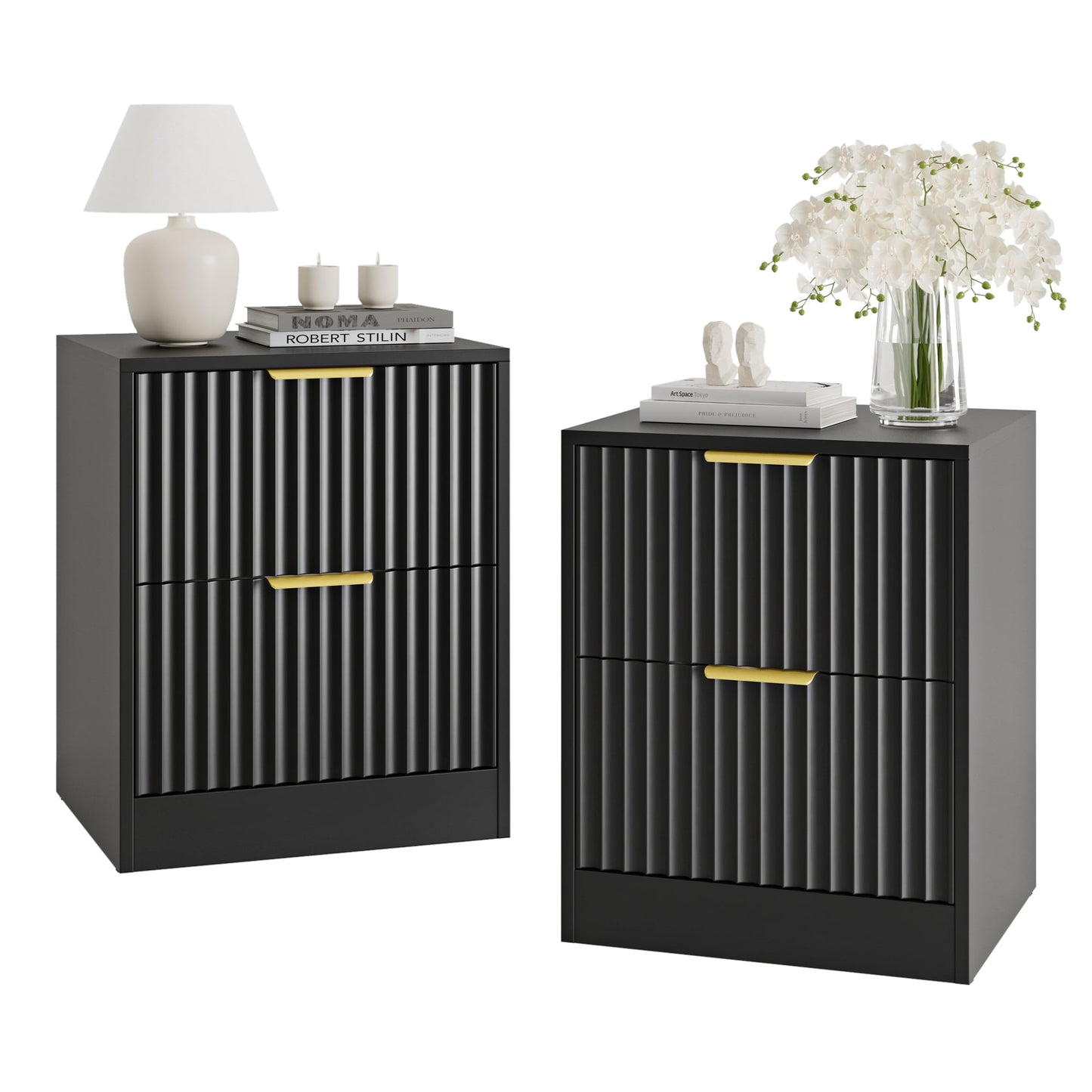 YouTrend Nightstand Set of 2 with 2 Drawers for Bedroom, Small End Table for Adults, Wooden Storage Cabinet for Living Room