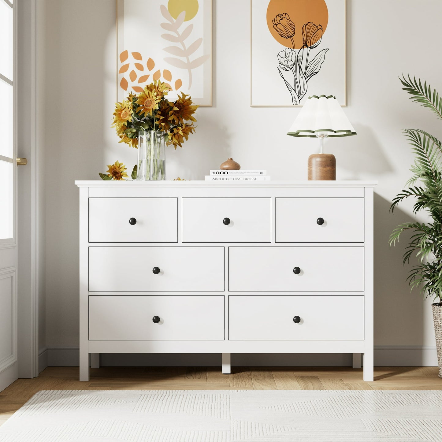 YouTrend White Dresser with 7 Drawer for Bedroom,Traditional Adult Chest of Drawers with Metal Handles for Living Room,Hallway