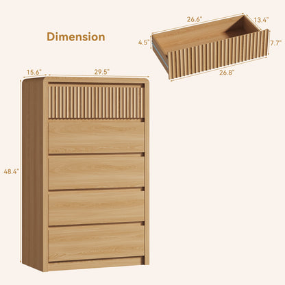 ASTUVIA 9 Fluted Drawers Dresser for Bedroom, 49.2" W Modern Chest of Drawers with Curved Profile Design, Mid Century Storage Dressers Organizer,Brown