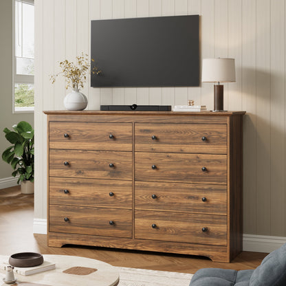 YouTrend 55.1" Wide Dresser for Bedroom, 10 Drawer Dresser with Large Drawers, Dresser for TVs Up to 65",Brown