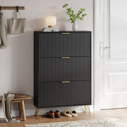 YouTrend Shoe Cabinet with 3 Flip Drawer,Fluted Wood Shoe Rack Storage Cabinet for Entryway