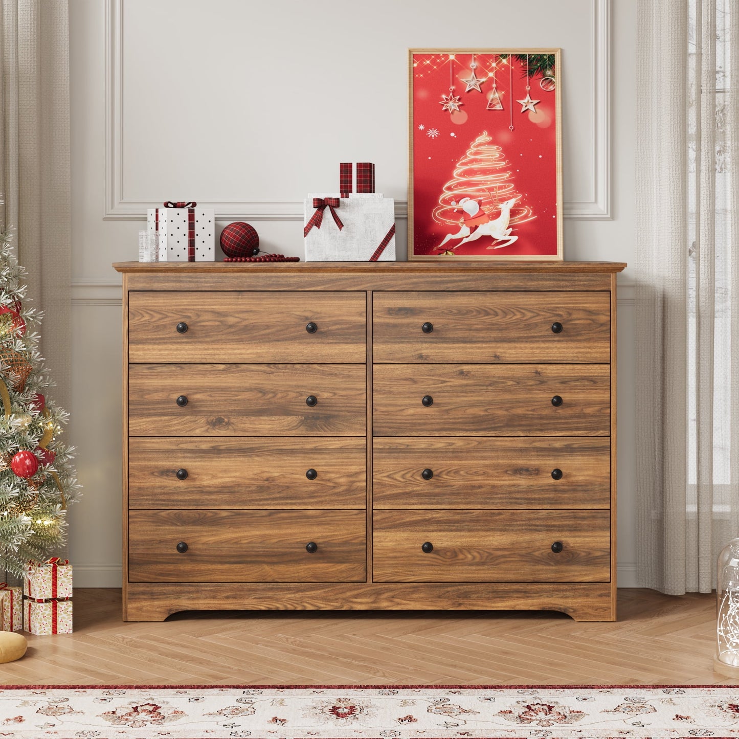 YouTrend 55.1" Wide Dresser for Bedroom, 10 Drawer Dresser with Large Drawers, Dresser for TVs Up to 65",Brown