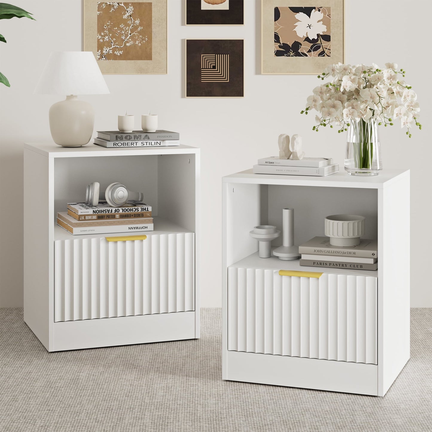 YouTrend Nightstand Set of 2 with 2 Drawers for Bedroom, Small End Table for Adults, Wooden Storage Cabinet for Living Room