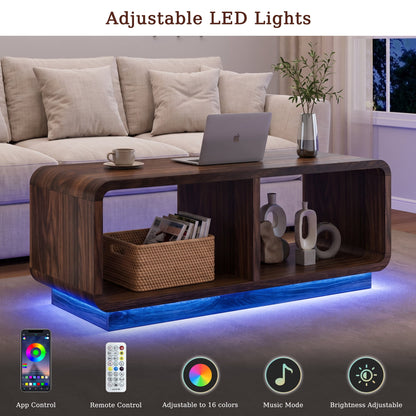 ASTUVIA Coffee Table with LED Lights, 47.2" W TV Stand Center Table with 2-Tiers for Living Room
