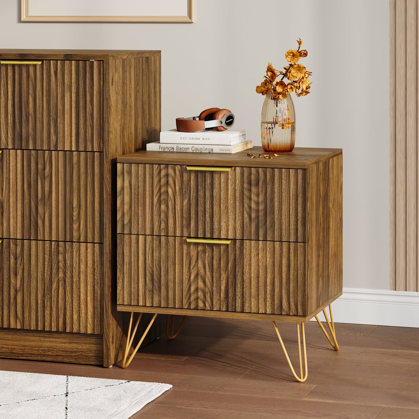 YouTrend 7 Drawer Dresser and Nightstand Sets for Bedroom,3 Piece Bedroom Dresser Set,Fluted Dressers and Nightstands, Modern Bedroom Set