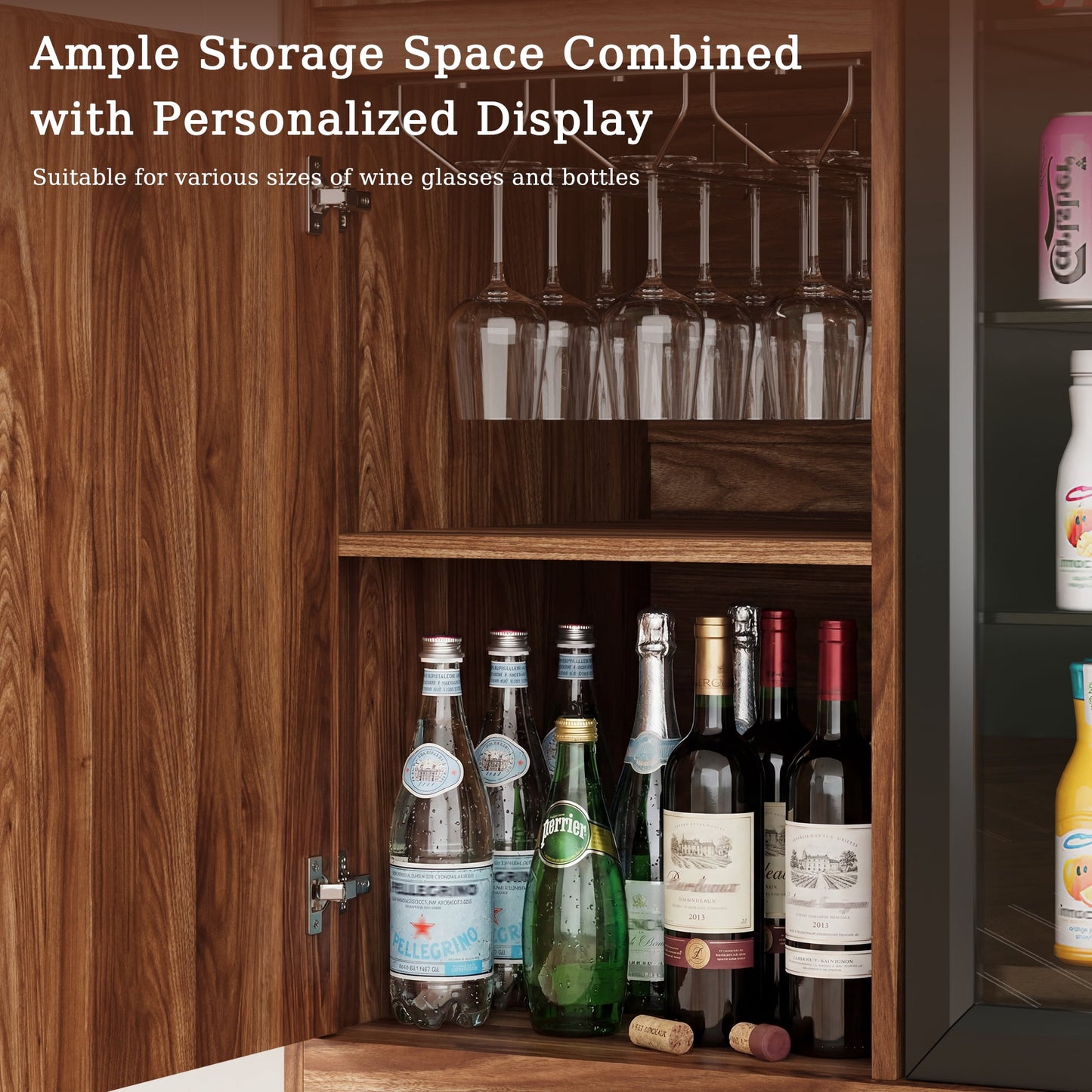 ASTUVIA Mini Fridge Cabinet with Power Outlet,Fluted Coffee Bar Cabinet with Mini Fridge Space,Buffet Sideboard with Drawers,Natural