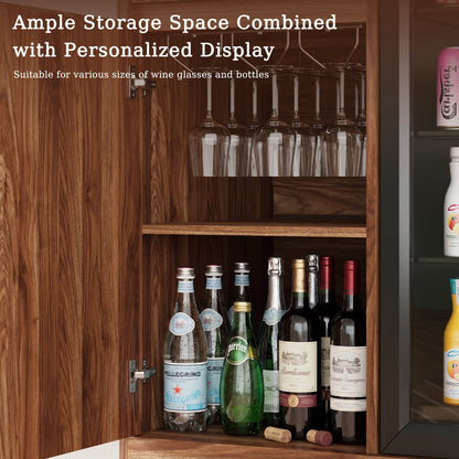 ASTUVIA Mini Fridge Cabinet with Power Outlet,Fluted Coffee Bar Cabinet with Mini Fridge Space,Buffet Sideboard with Drawers,Natural