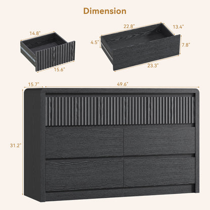ASTUVIA 9 Fluted Drawers Dresser for Bedroom, 49.2" W Modern Chest of Drawers with Curved Profile Design, Mid Century Storage Dressers Organizer,Brown