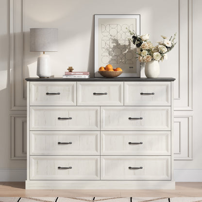 YouTrend Rustic 9-Drawer Wood Dresser, Large Storage Chest Organizer with Metal Handles for Bedroom, Living Room, Farmhouse Style Furniture,Gray