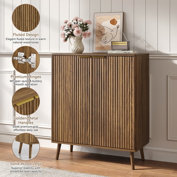 ASTUVIA Fluted Shoe Storage Cabinet with Two Doors for Adult,5-Tier Wood Shoe Rack Organizer with Adjustable Shelves for Entryway