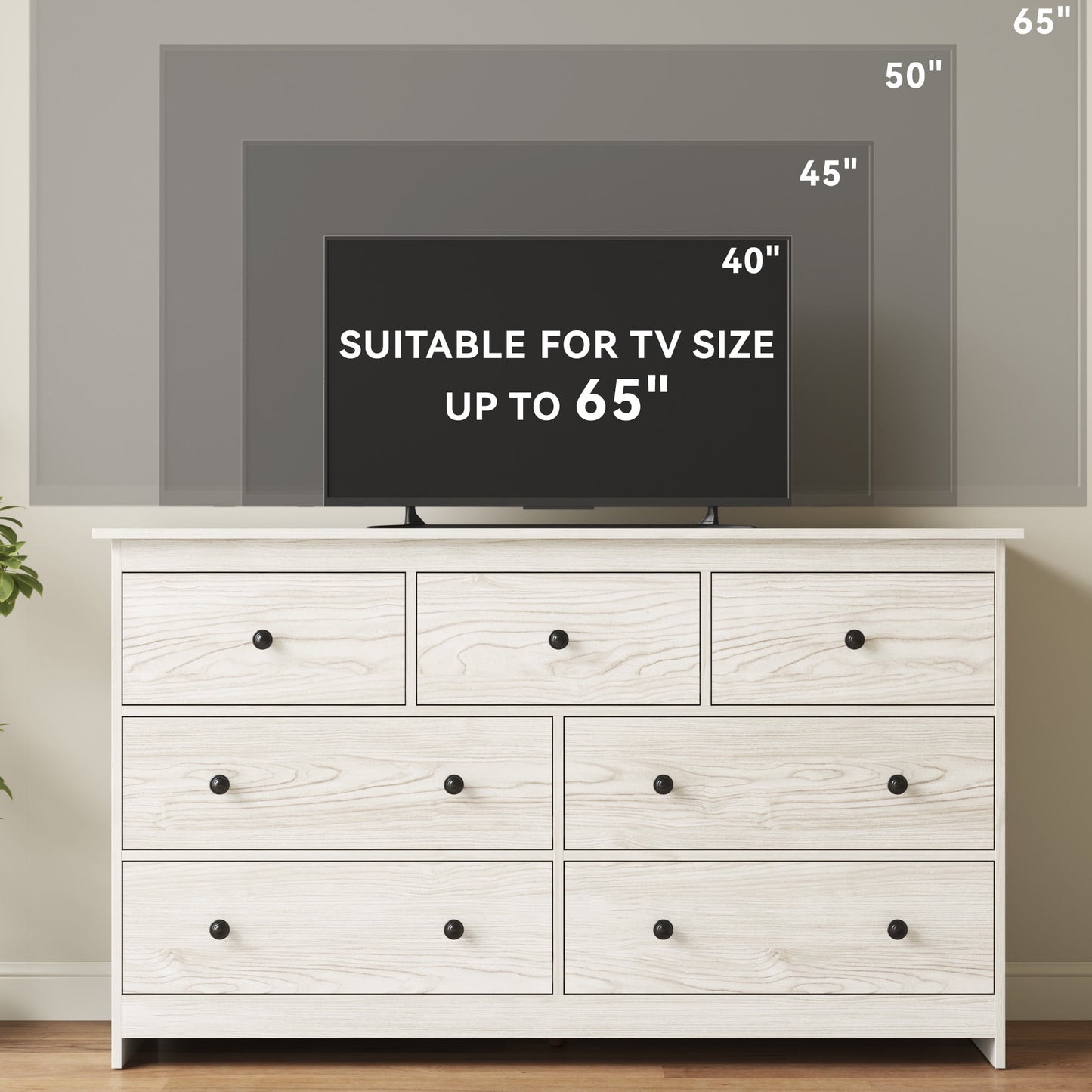 ASTUVIA 7 Drawer White Dresser for Bedroom - Wide TV Stand with Anti-Tip Metal Rails