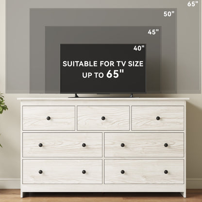 ASTUVIA 7 Drawer White Dresser for Bedroom - Wide TV Stand with Anti-Tip Metal Rails