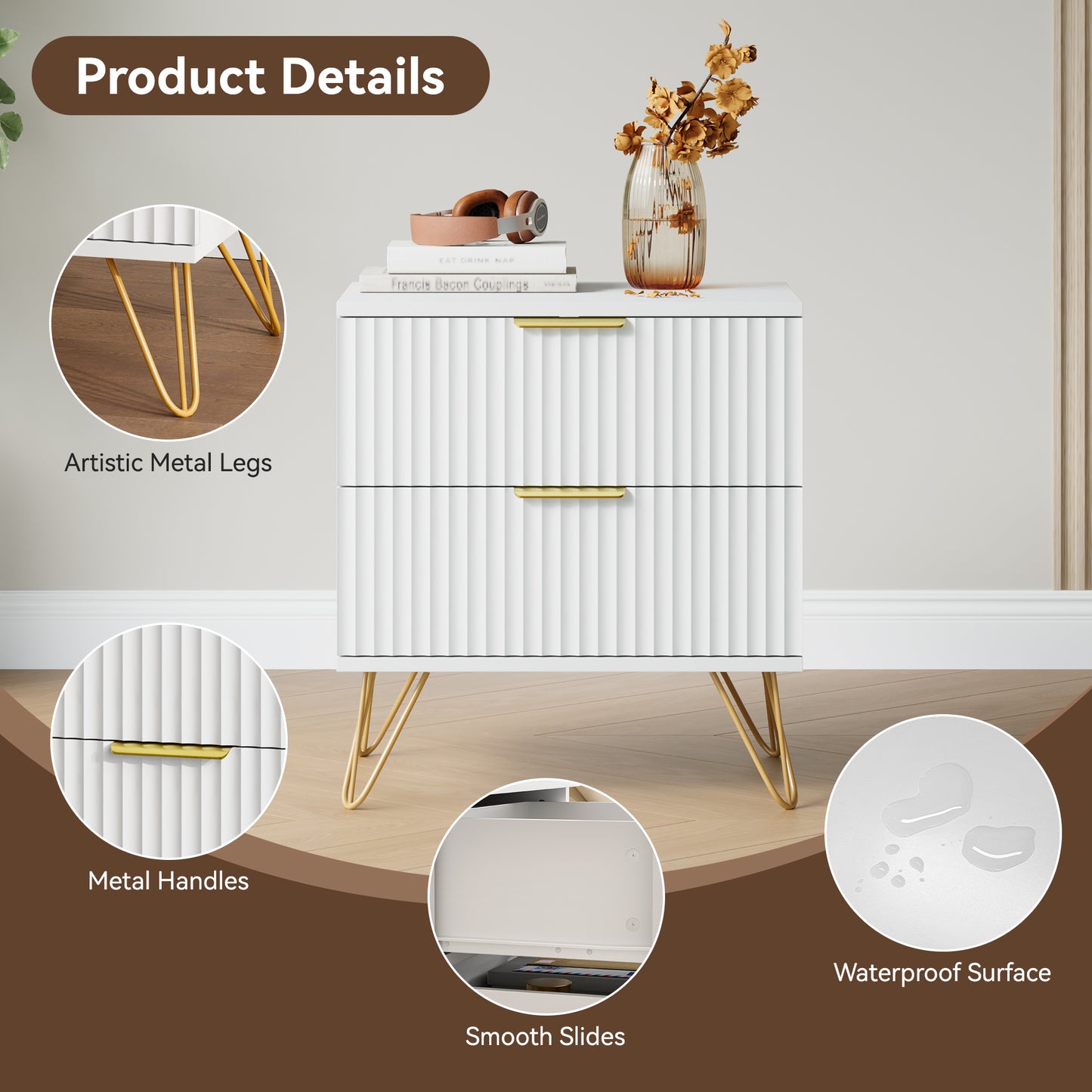 YouTrend 7 Drawer Dresser and Nightstand Sets for Bedroom,3 Piece Bedroom Dresser Set,Fluted Dressers and Nightstands, Modern Bedroom Set