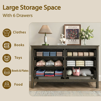 YouTrend 6 Drawer Farmhouse Dresser,Wood Adult Rustic Chest of Drawer with Metal Handles for Bedroom Living Room Hallway,Burlywood & White