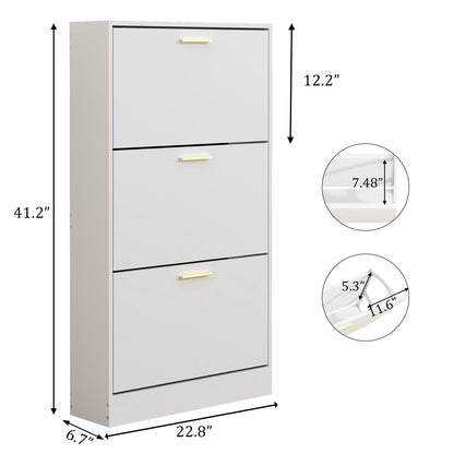 ASTUVIA Shoe Cabinet with 3 Flip Drawers,Narrow Hidden Shoe Storage for Entryway,Modern Freestanding Shoe Organizer Rack Holds 6-15 Pairs