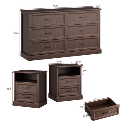 YouTrend 7 Drawer Dresser and Nightstand Sets for Bedroom,3 Piece Bedroom Dresser Set,Fluted Dressers and Nightstands, Modern Bedroom Set