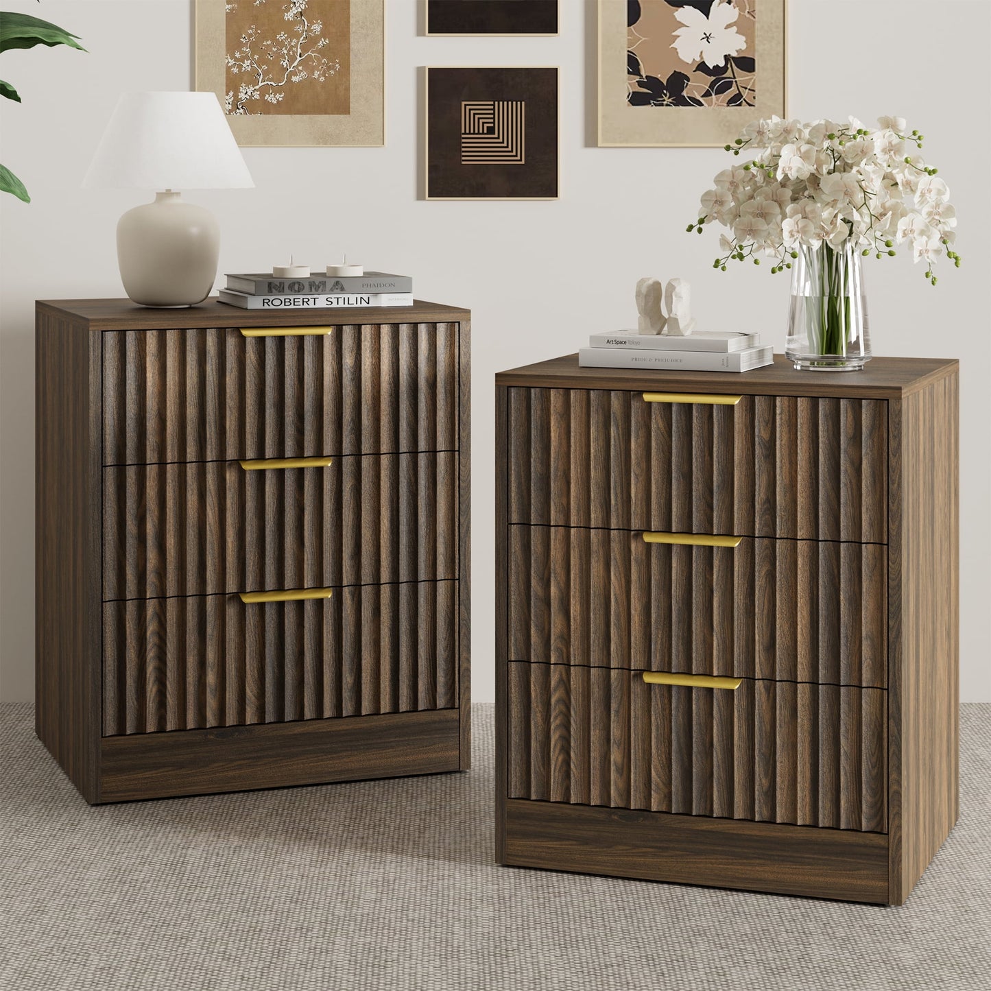 YouTrend Nightstand Set of 2 with 2 Drawers for Bedroom, Small End Table for Adults, Wooden Storage Cabinet for Living Room
