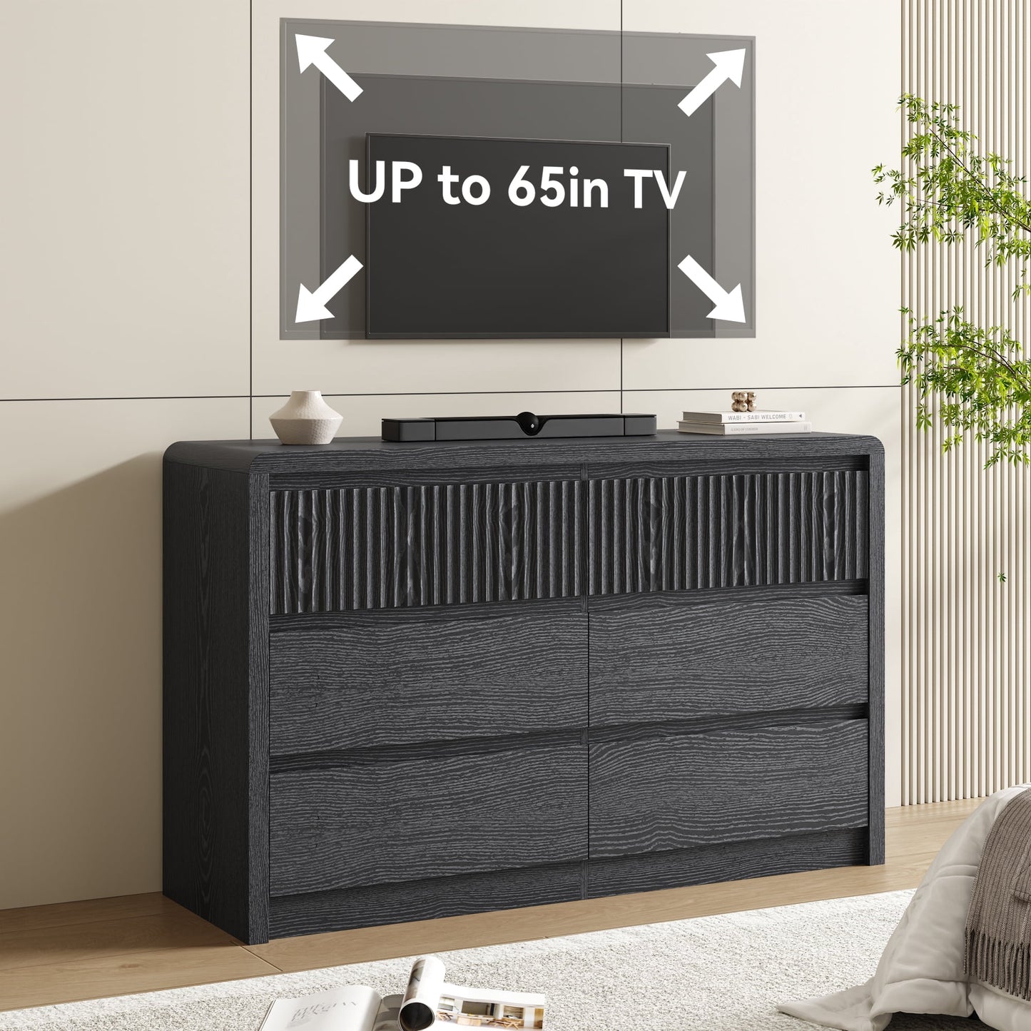 ASTUVIA 9 Fluted Drawers Dresser for Bedroom, 49.2" W Modern Chest of Drawers with Curved Profile Design, Mid Century Storage Dressers Organizer,Brown