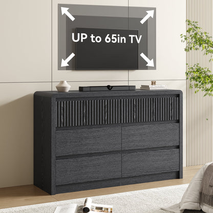 ASTUVIA 9 Fluted Drawers Dresser for Bedroom, 49.2" W Modern Chest of Drawers with Curved Profile Design, Mid Century Storage Dressers Organizer,Brown