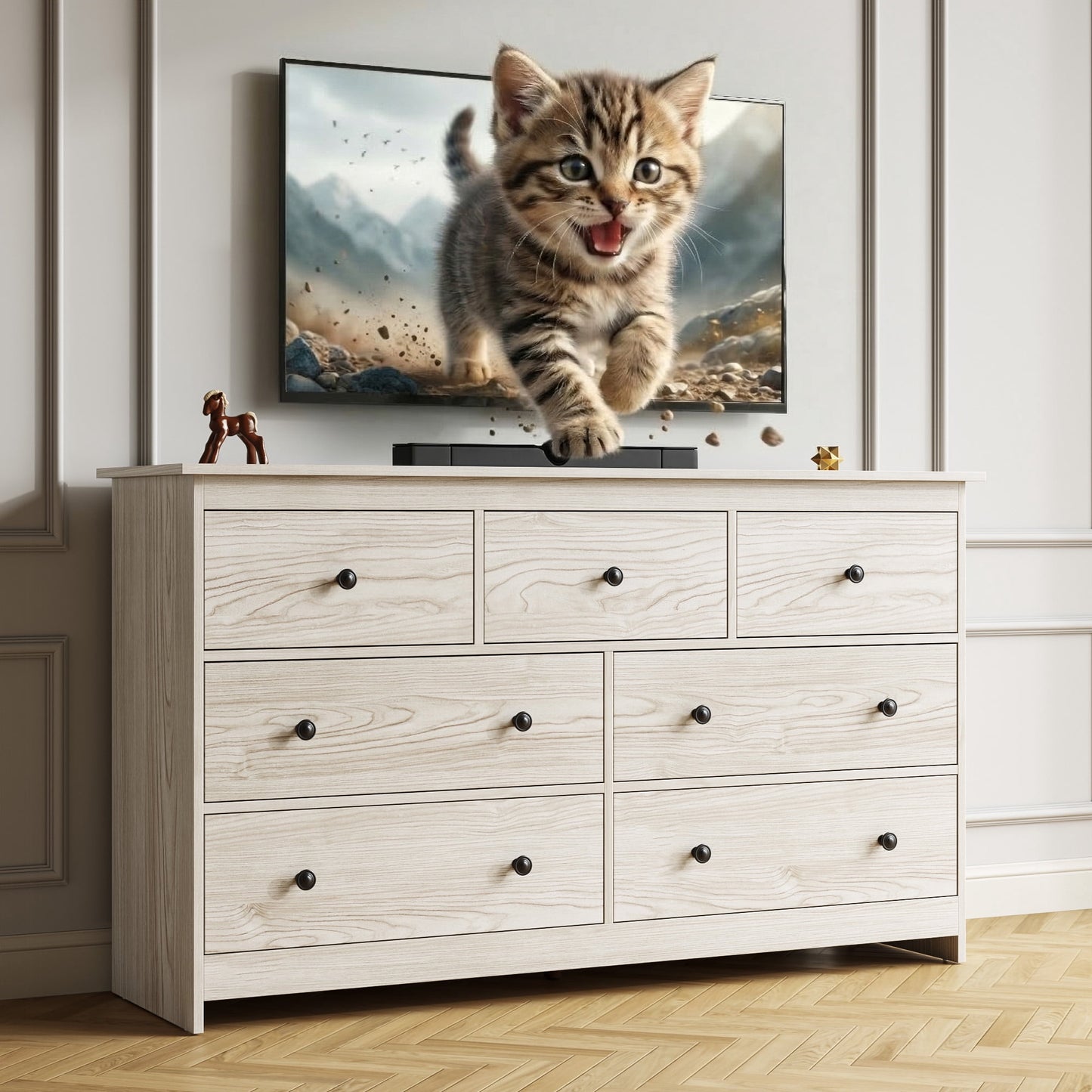 ASTUVIA 7 Drawer White Dresser for Bedroom - Wide TV Stand with Anti-Tip Metal Rails