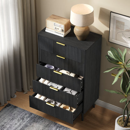 YouTrend 5 Drawer Dresser for Bedroom,Tall Dresser with Metal Handle,Fluted Dresser Modern Storage Cabinet for Home Office Living Room,White