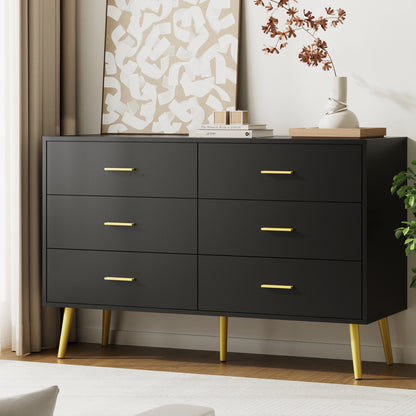 6 Drawer Double Dresser, Wood Storage Cabinet with Metal Handles for Living Room,Bedroom