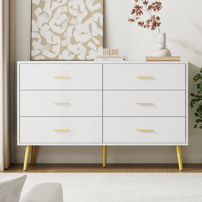 6 Drawer Double Dresser, Wood Storage Cabinet with Metal Handles for Living Room,Bedroom